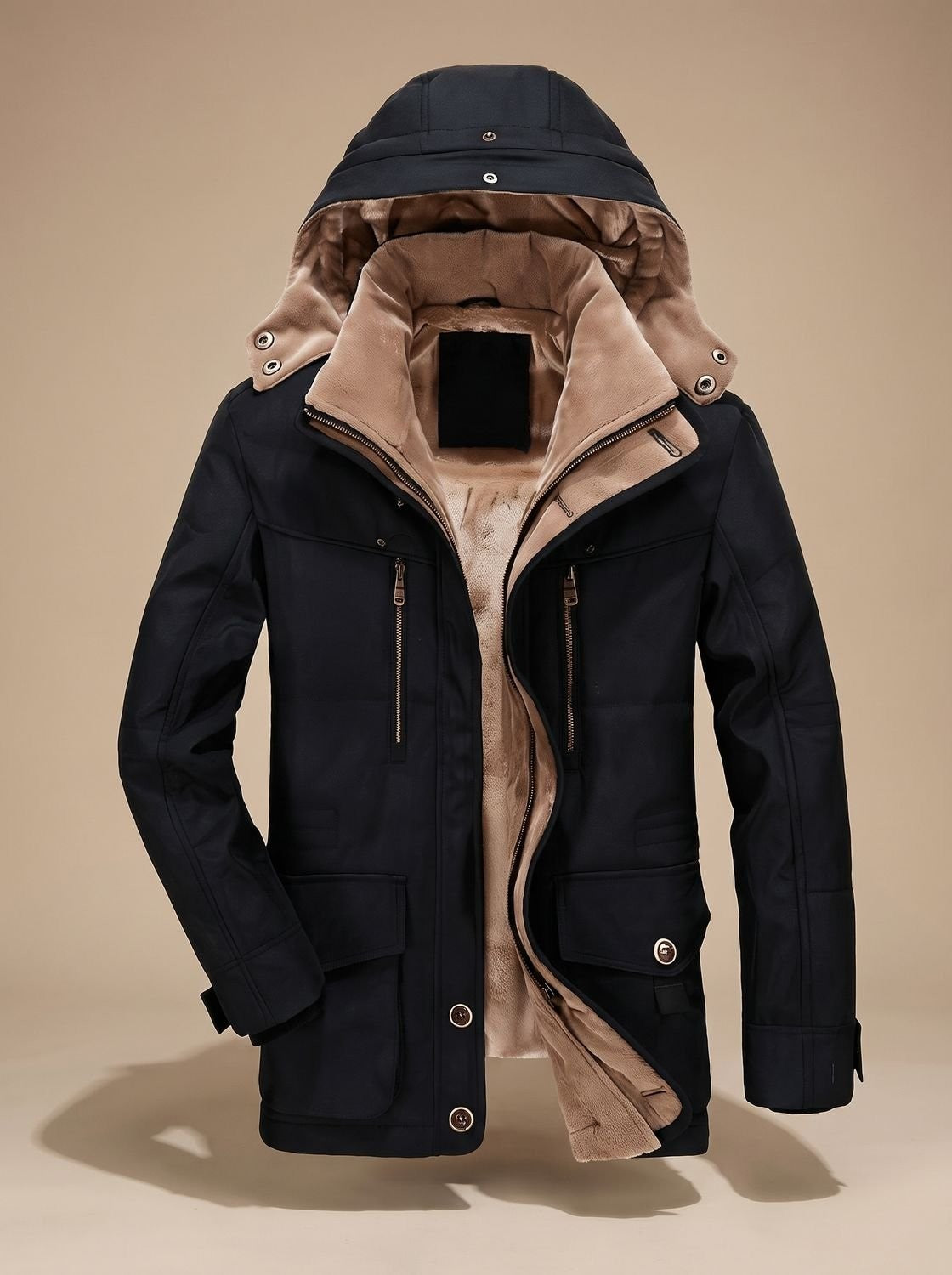 Manteau d'hiver homme doublé à capuche amovible et poches