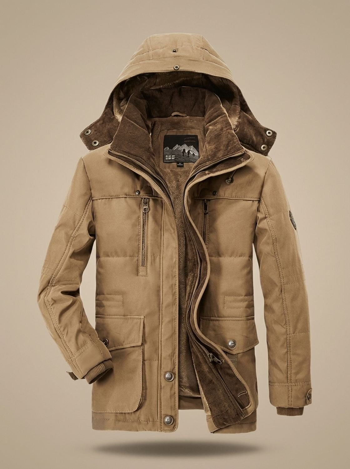 Manteau d'hiver homme doublé à capuche amovible et poches