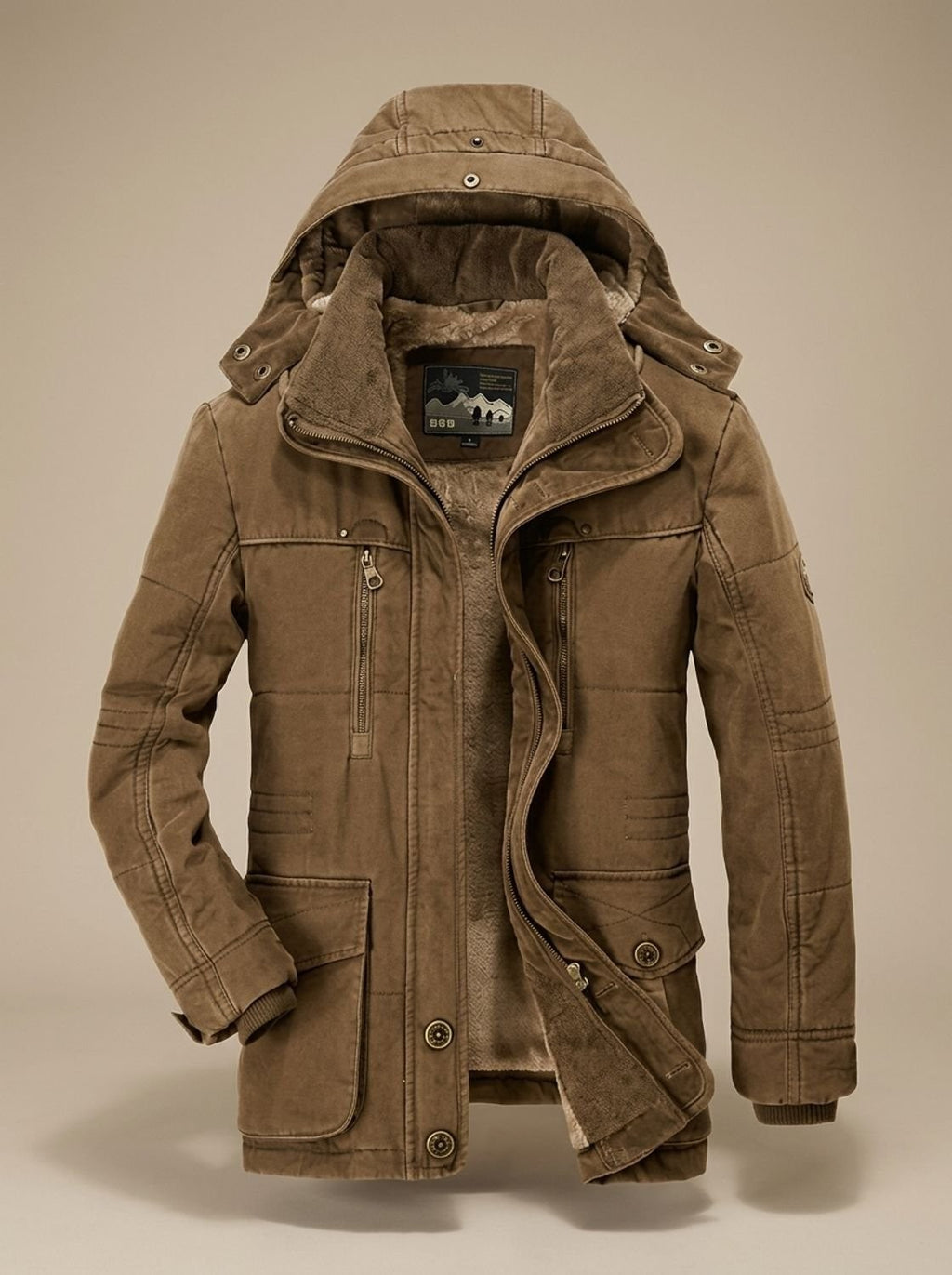 Manteau d'hiver homme doublé à capuche amovible et poches