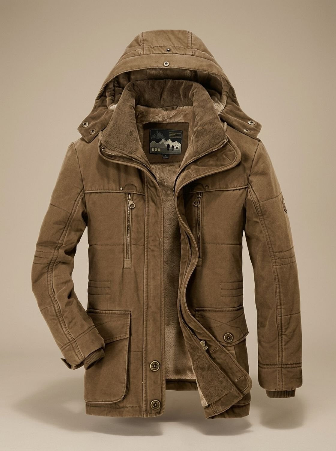 Manteau d'hiver homme doublé à capuche amovible et poches