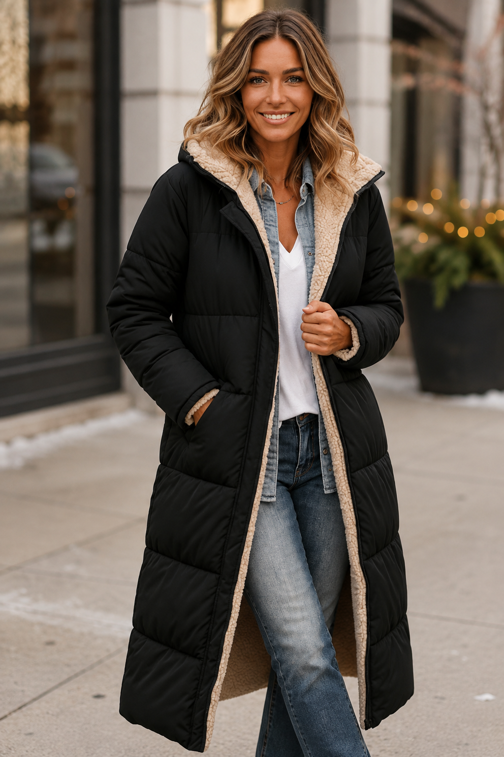 Manteau d'hiver long à capuche et manches longues pour femme, Veste matelassée longue