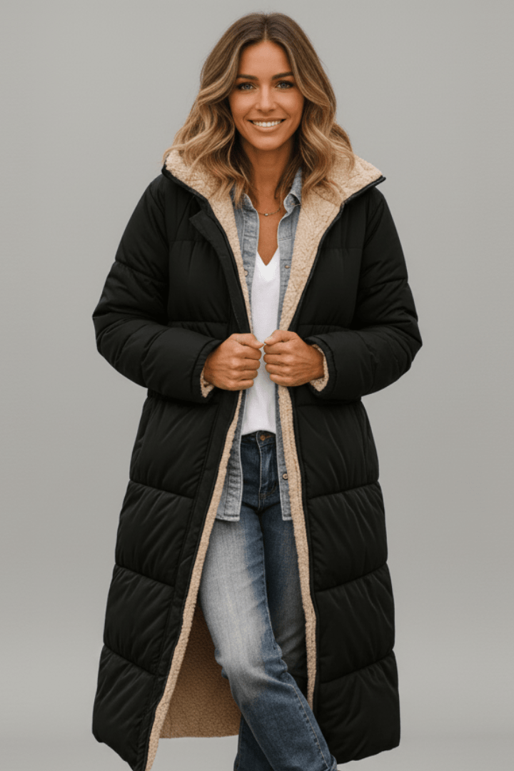 Manteau d'hiver long à capuche et manches longues pour femme, Veste matelassée longue