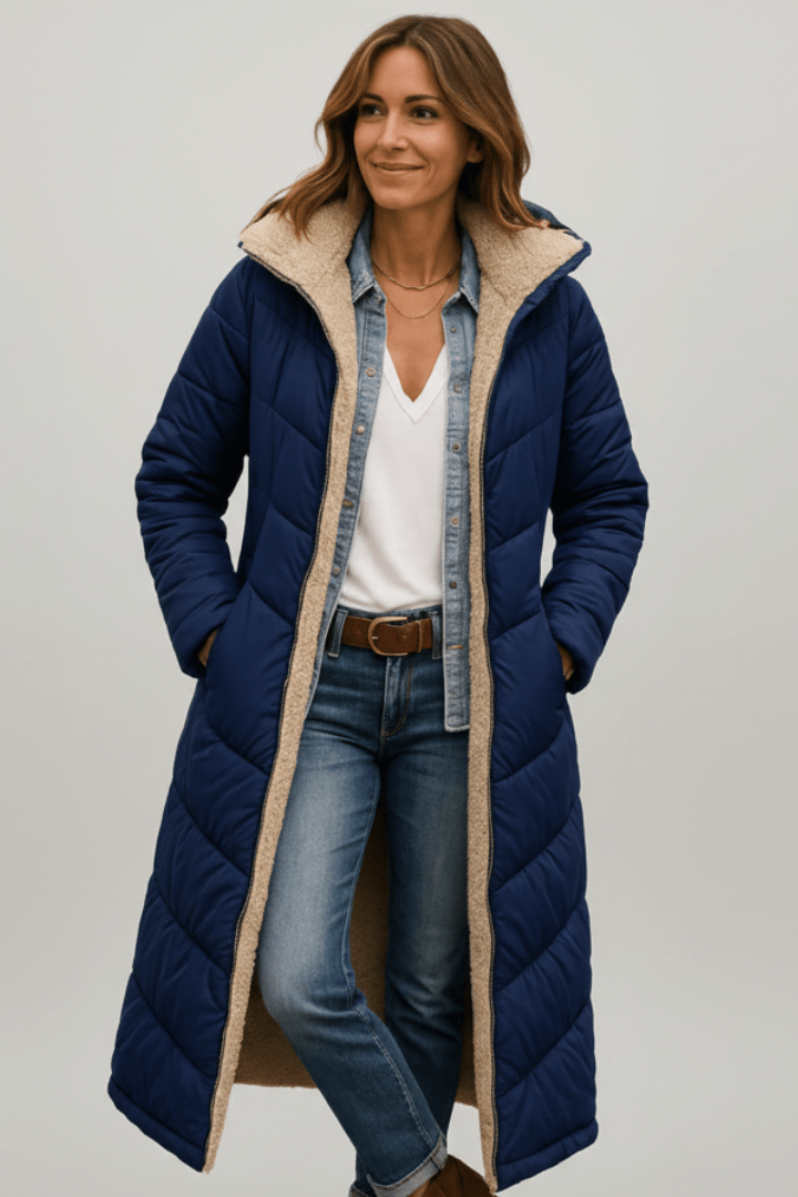 Manteau d'hiver long à capuche et manches longues pour femme, Veste matelassée longue