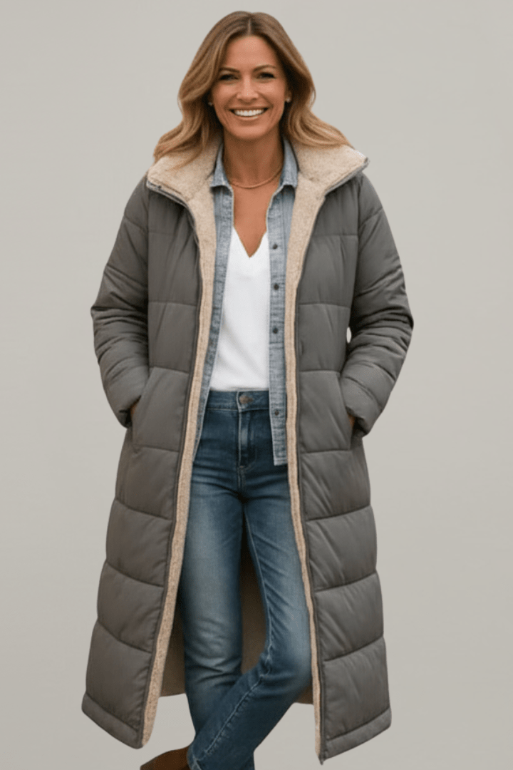 Manteau d'hiver long à capuche et manches longues pour femme, Veste matelassée longue