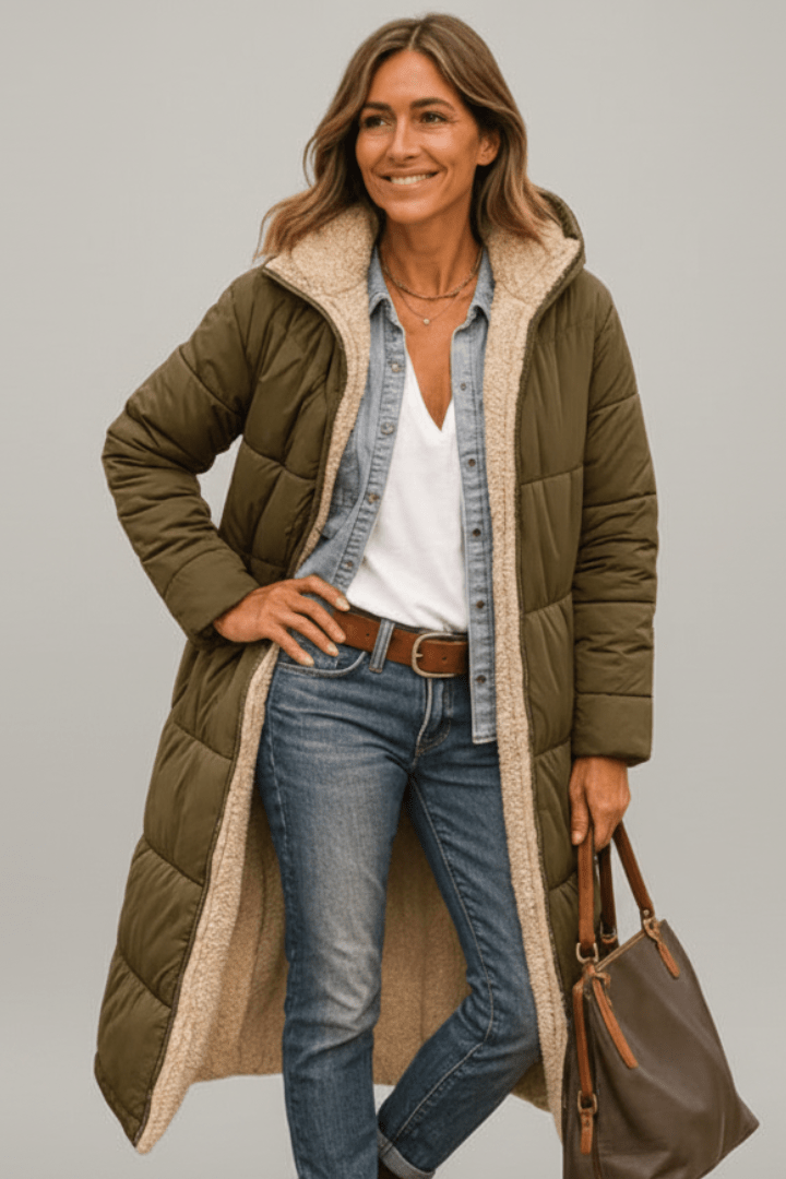 Manteau d'hiver long à capuche et manches longues pour femme, Veste matelassée longue