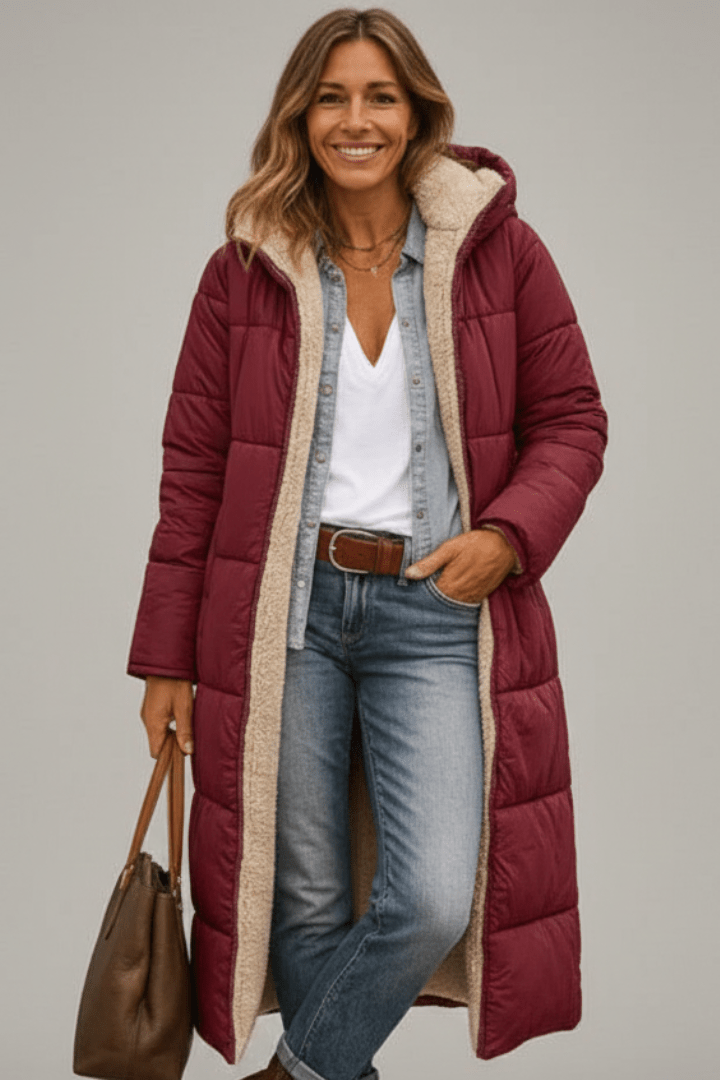 Manteau d'hiver long à capuche et manches longues pour femme, Veste matelassée longue