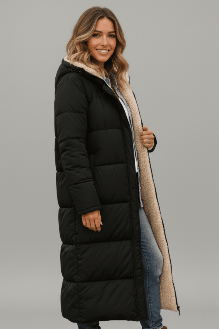 Manteau d'hiver long à capuche et manches longues pour femme, Veste matelassée longue
