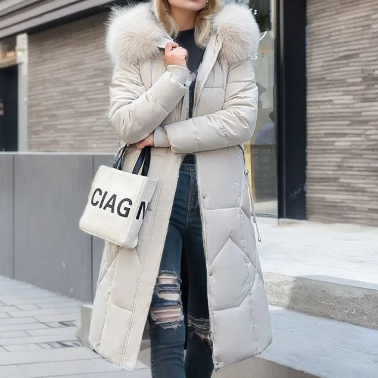 Manteau d'hiver long à capuche et poches pour femme, Grande taille ronde