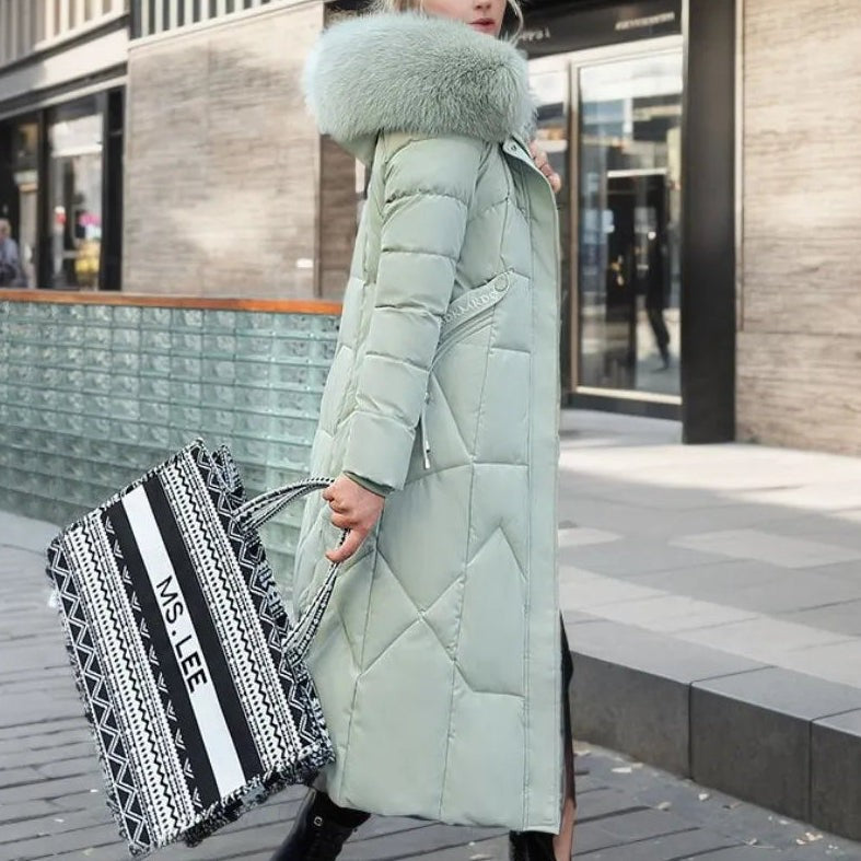 Manteau d'hiver long à capuche et poches pour femme, Grande taille ronde