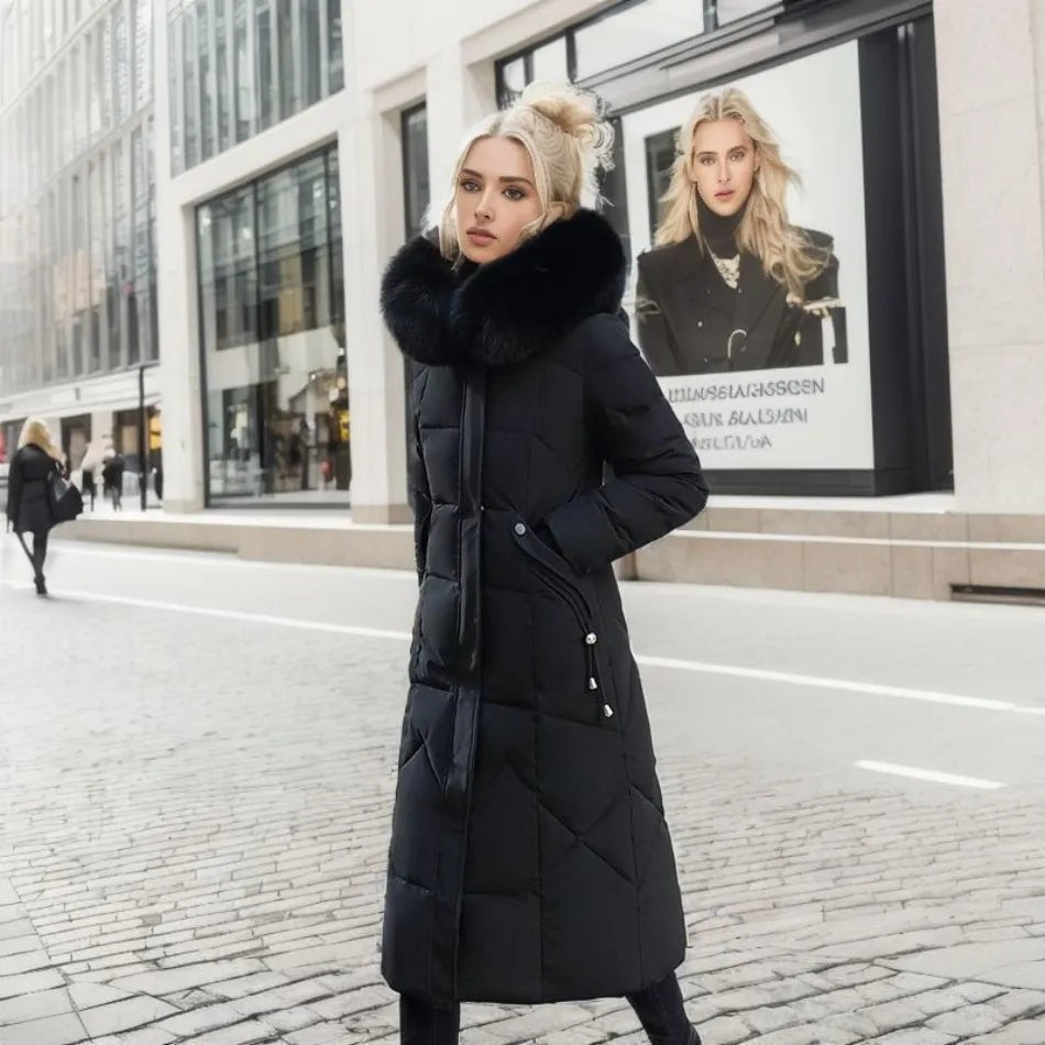 Manteau d'hiver long à capuche et poches pour femme, Grande taille ronde