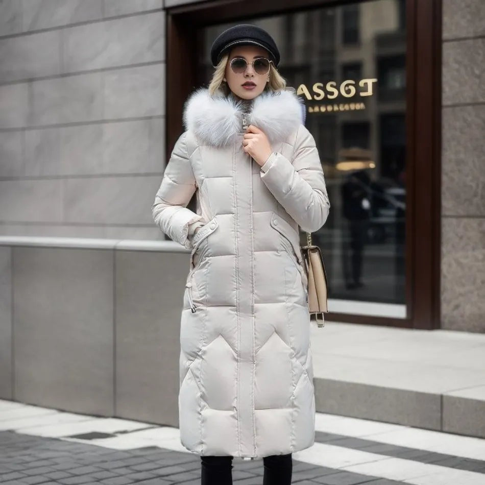 Manteau d'hiver long à capuche et poches pour femme, Grande taille ronde