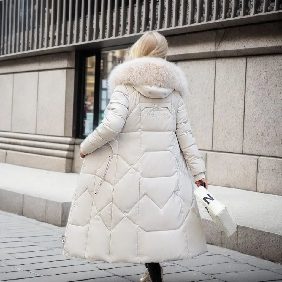 Manteau d'hiver long à capuche et poches pour femme, Grande taille ronde