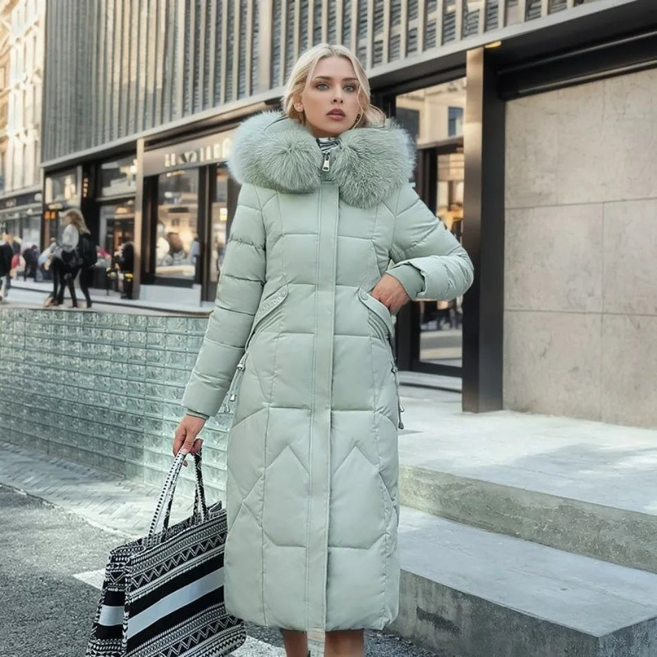 Manteau d'hiver long à capuche et poches pour femme, Grande taille ronde