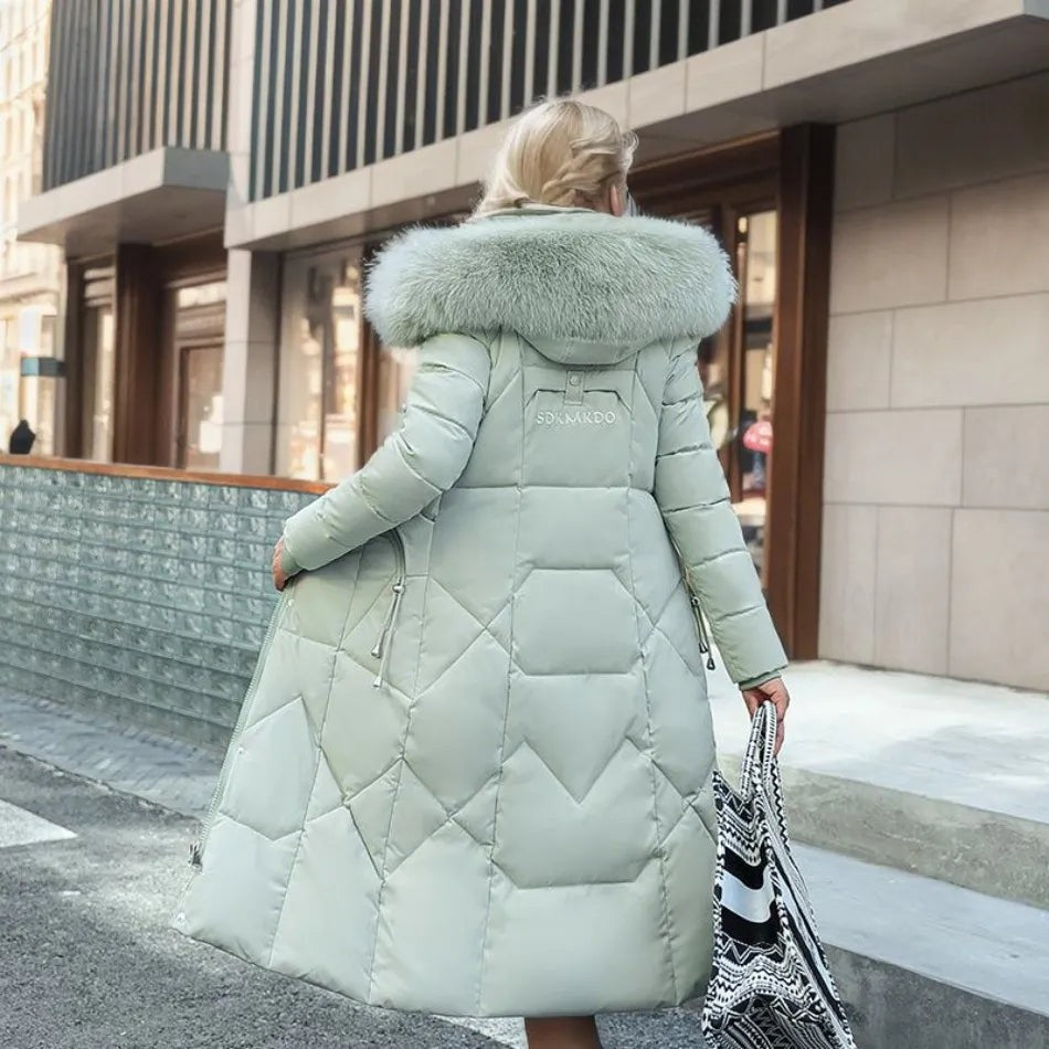 Manteau d'hiver long à capuche et poches pour femme, Grande taille ronde