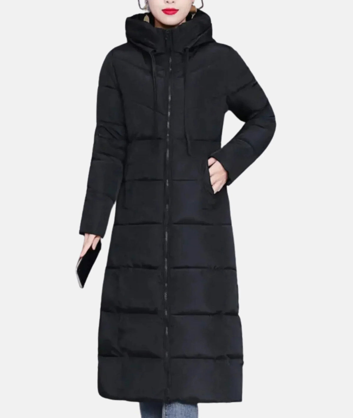 Manteau d'hiver long pour femme, à capuche zippée