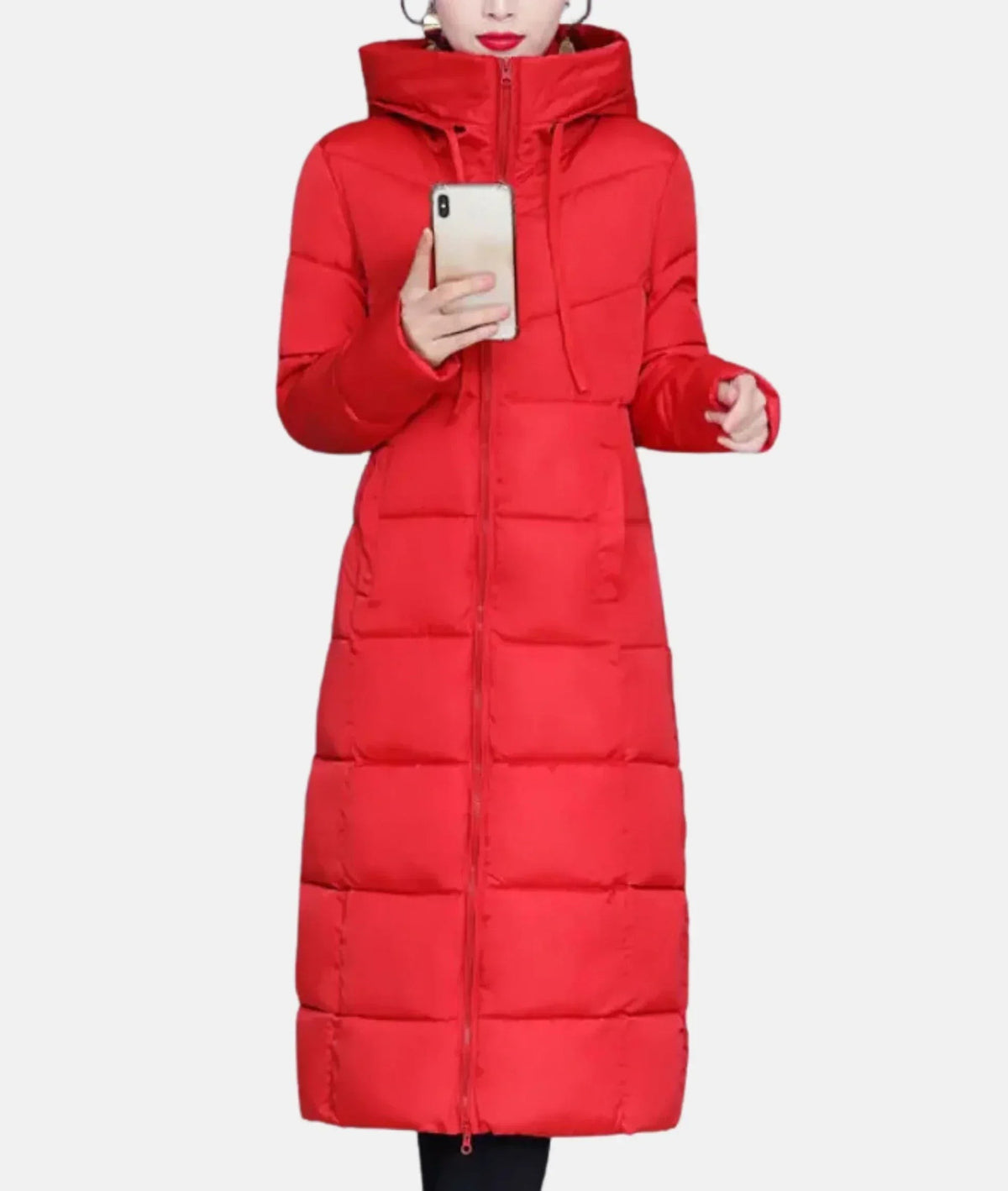 Manteau d'hiver long pour femme, à capuche zippée