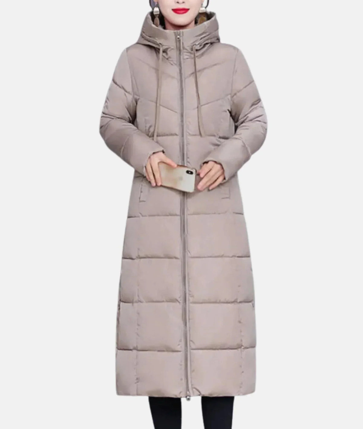 Manteau d'hiver long pour femme, à capuche zippée