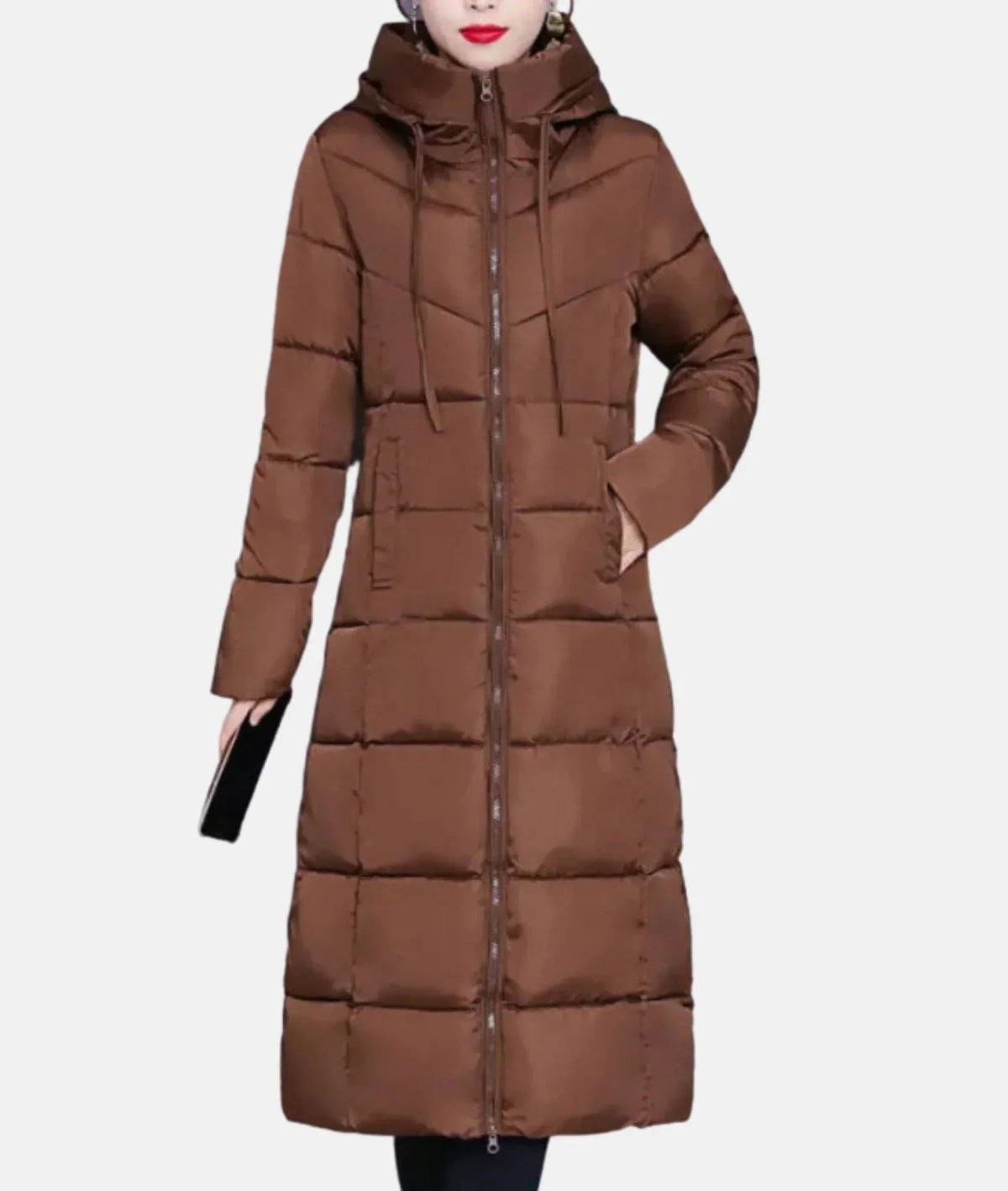 Manteau d'hiver long pour femme, à capuche zippée