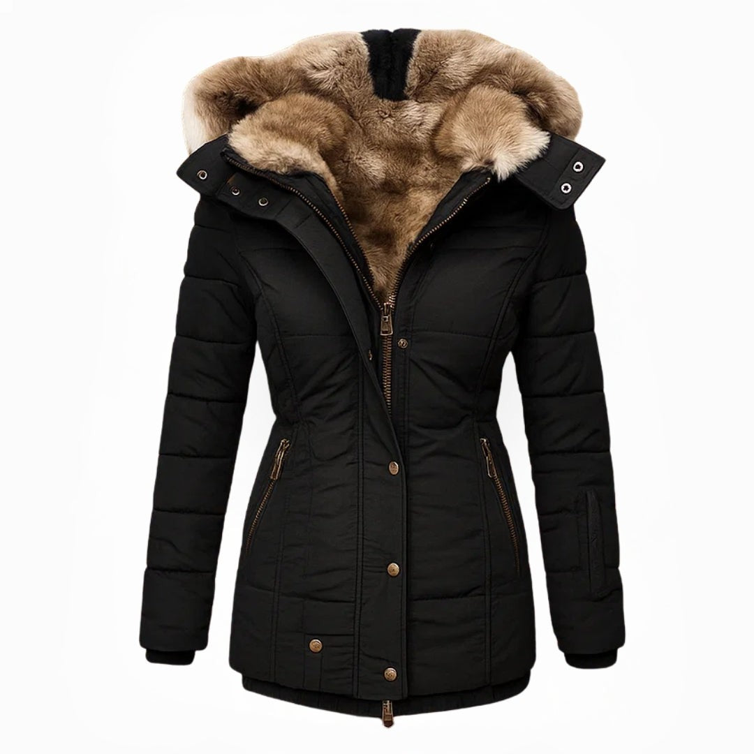 Manteau d'hiver long pour femme, fermeture éclair avec rabat-tempête et poches zippées