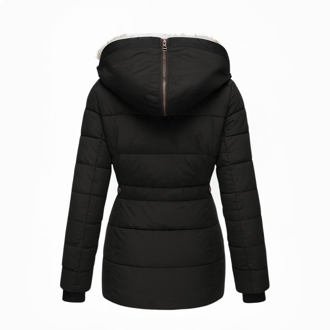Manteau d'hiver long pour femme, fermeture éclair avec rabat-tempête et poches zippées