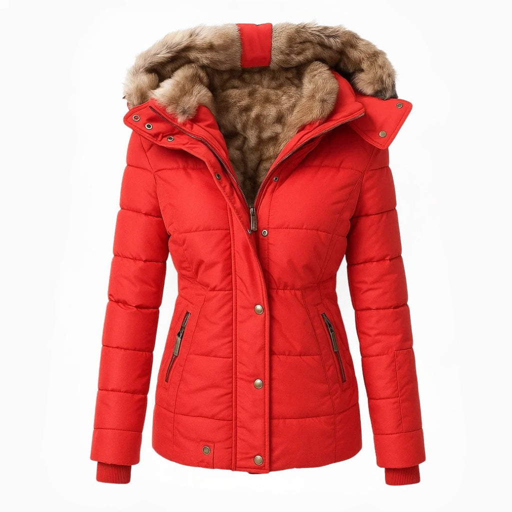 Manteau d'hiver long pour femme, fermeture éclair avec rabat-tempête et poches zippées