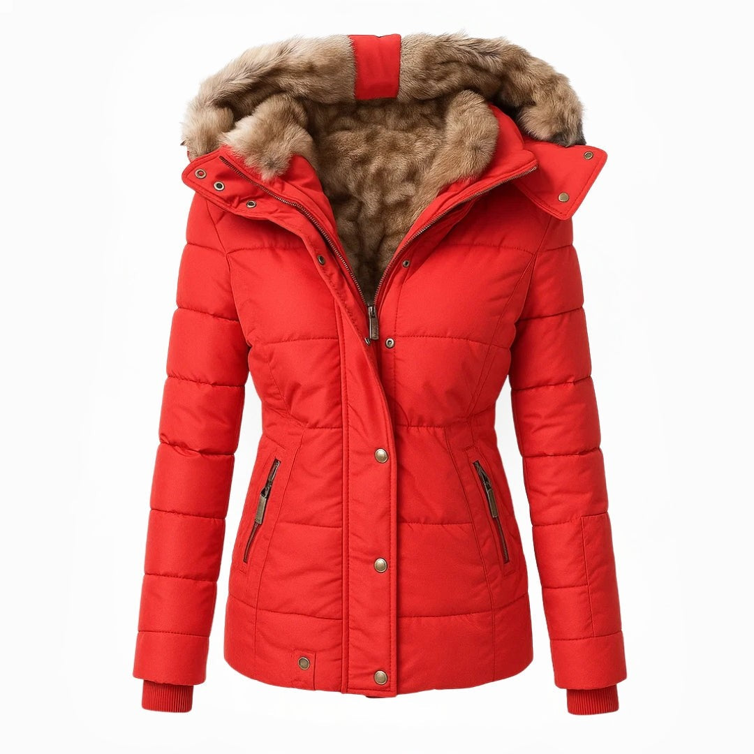 Manteau d'hiver long pour femme, fermeture éclair avec rabat-tempête et poches zippées