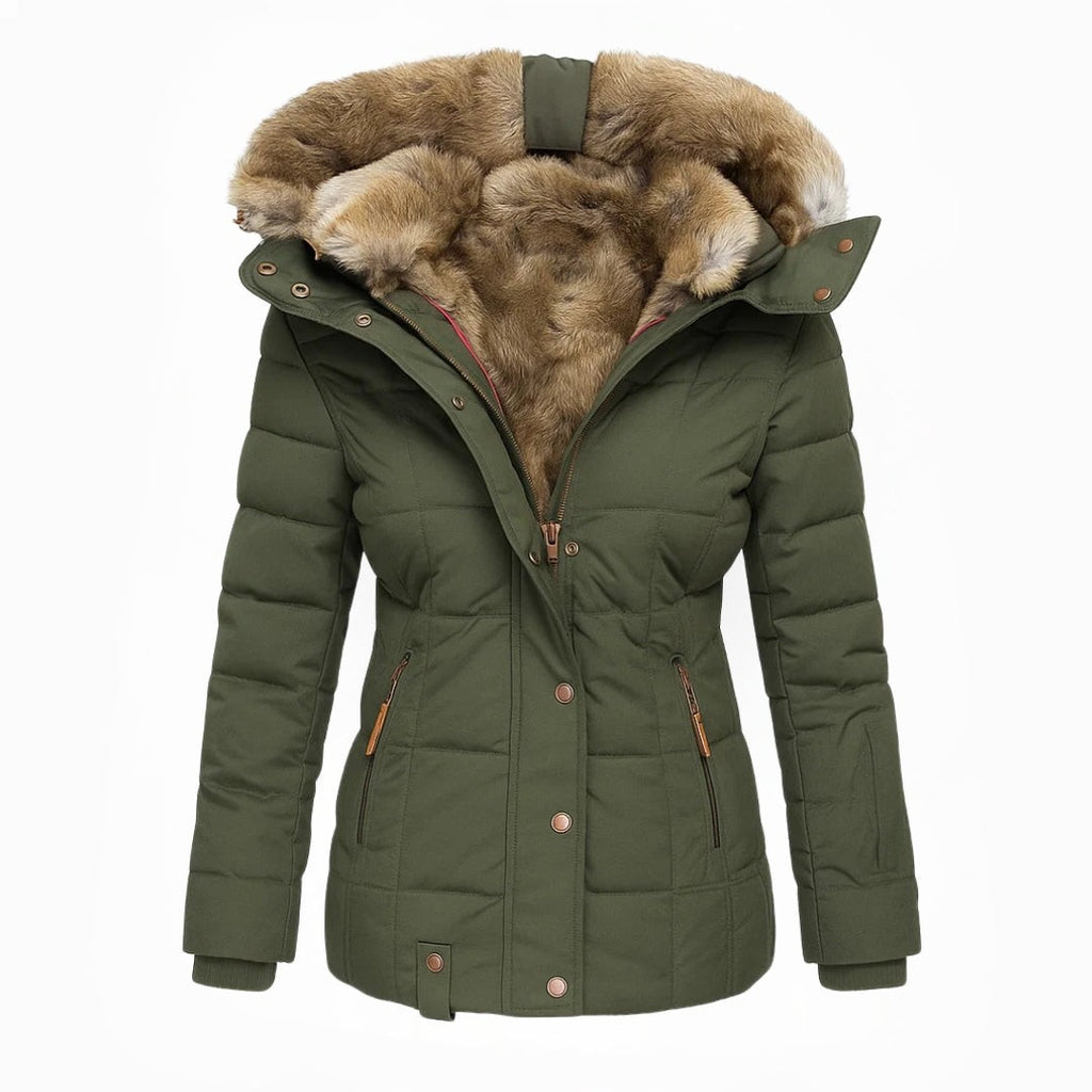 Manteau d'hiver long pour femme, fermeture éclair avec rabat-tempête et poches zippées