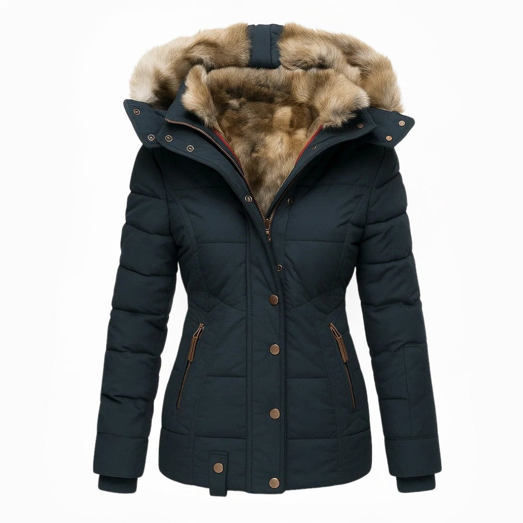 Manteau d'hiver long pour femme, fermeture éclair avec rabat-tempête et poches zippées