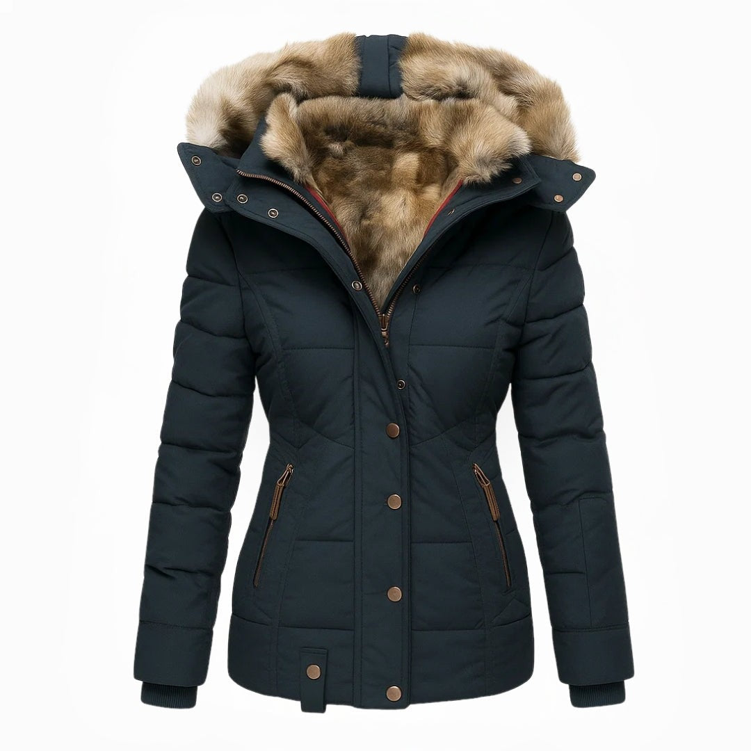 Manteau d'hiver long pour femme, fermeture éclair avec rabat-tempête et poches zippées