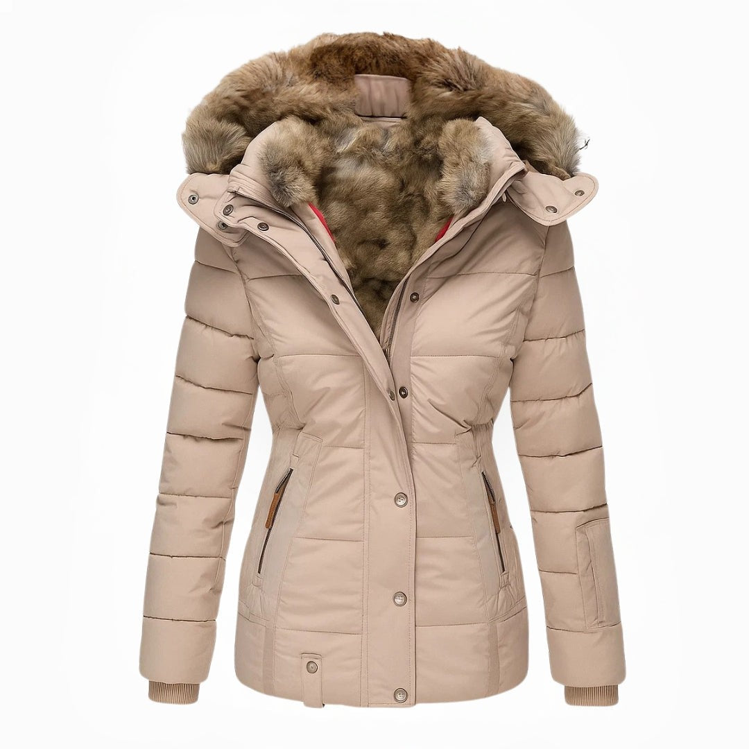 Manteau d'hiver long pour femme, fermeture éclair avec rabat-tempête et poches zippées