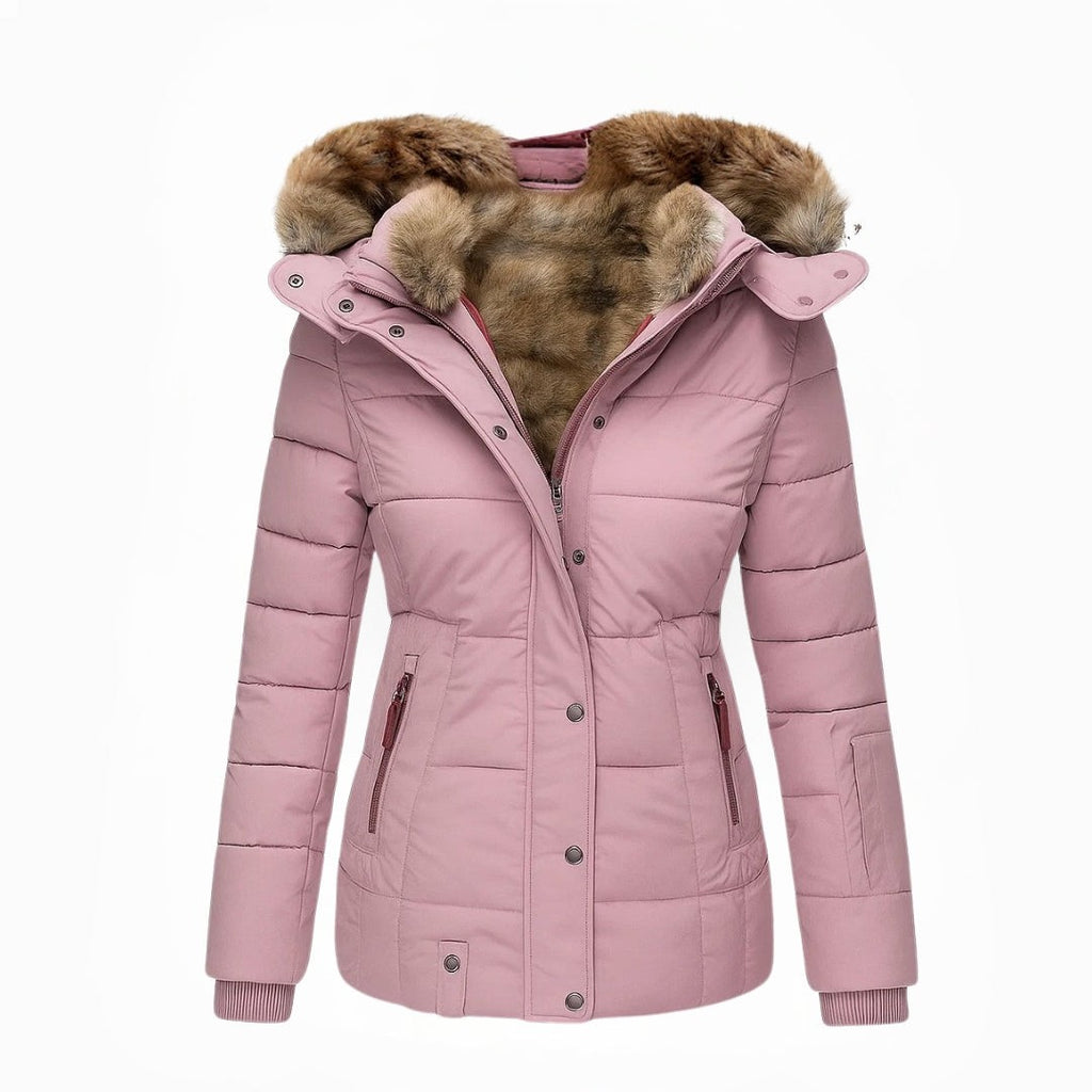 Manteau d'hiver long pour femme, fermeture éclair avec rabat-tempête et poches zippées