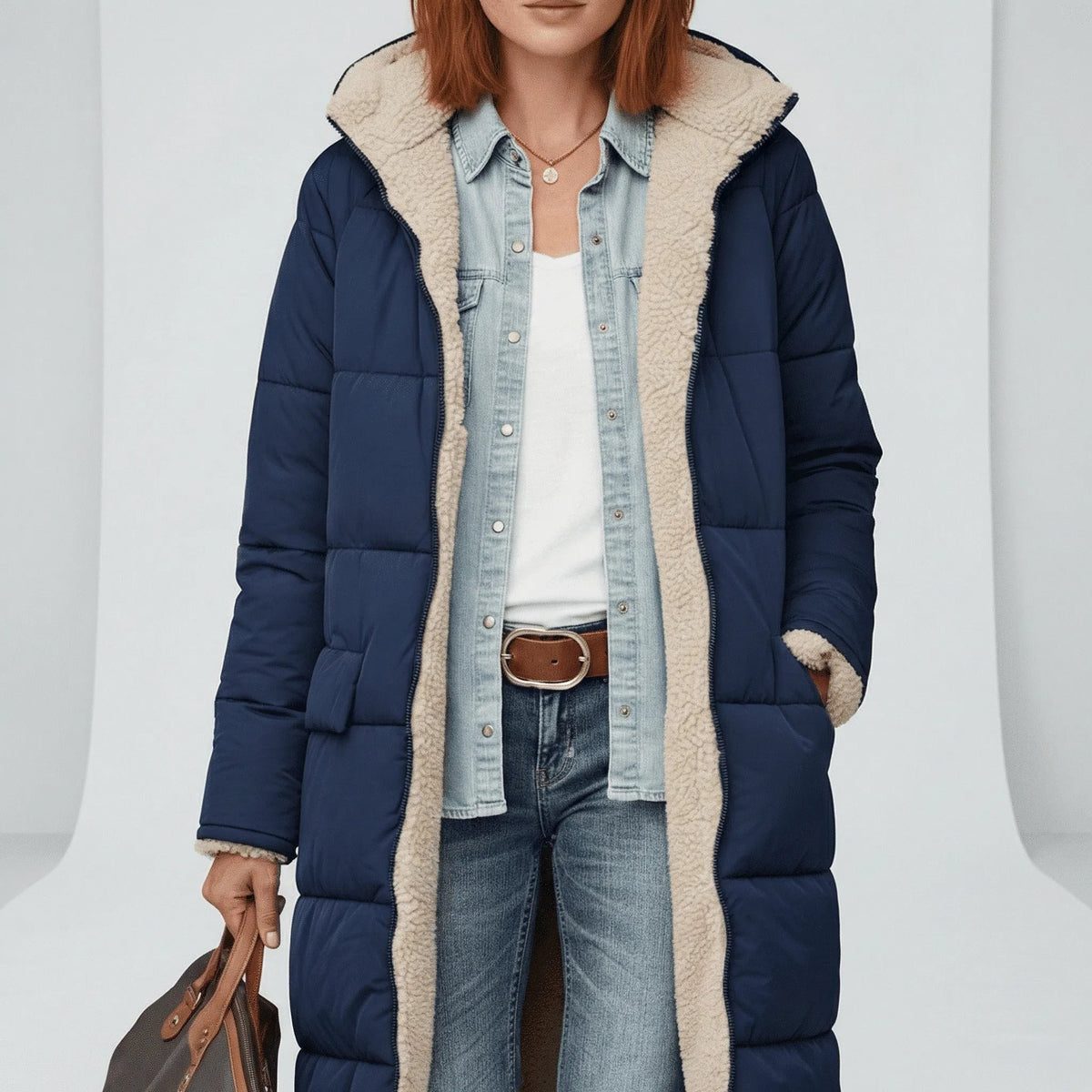 Manteau d'hiver matelassé long pour femme grande taille