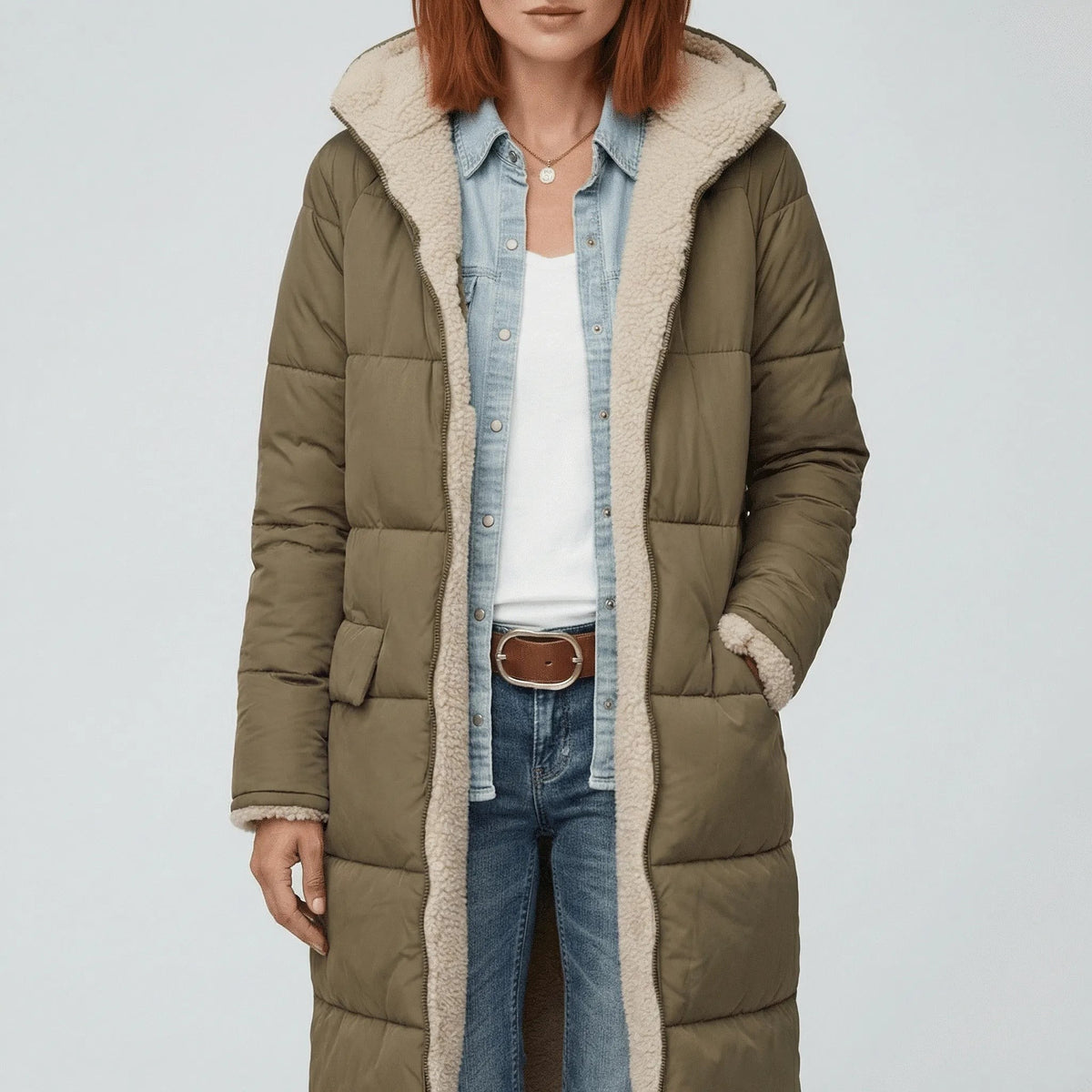 Manteau d'hiver matelassé long pour femme grande taille
