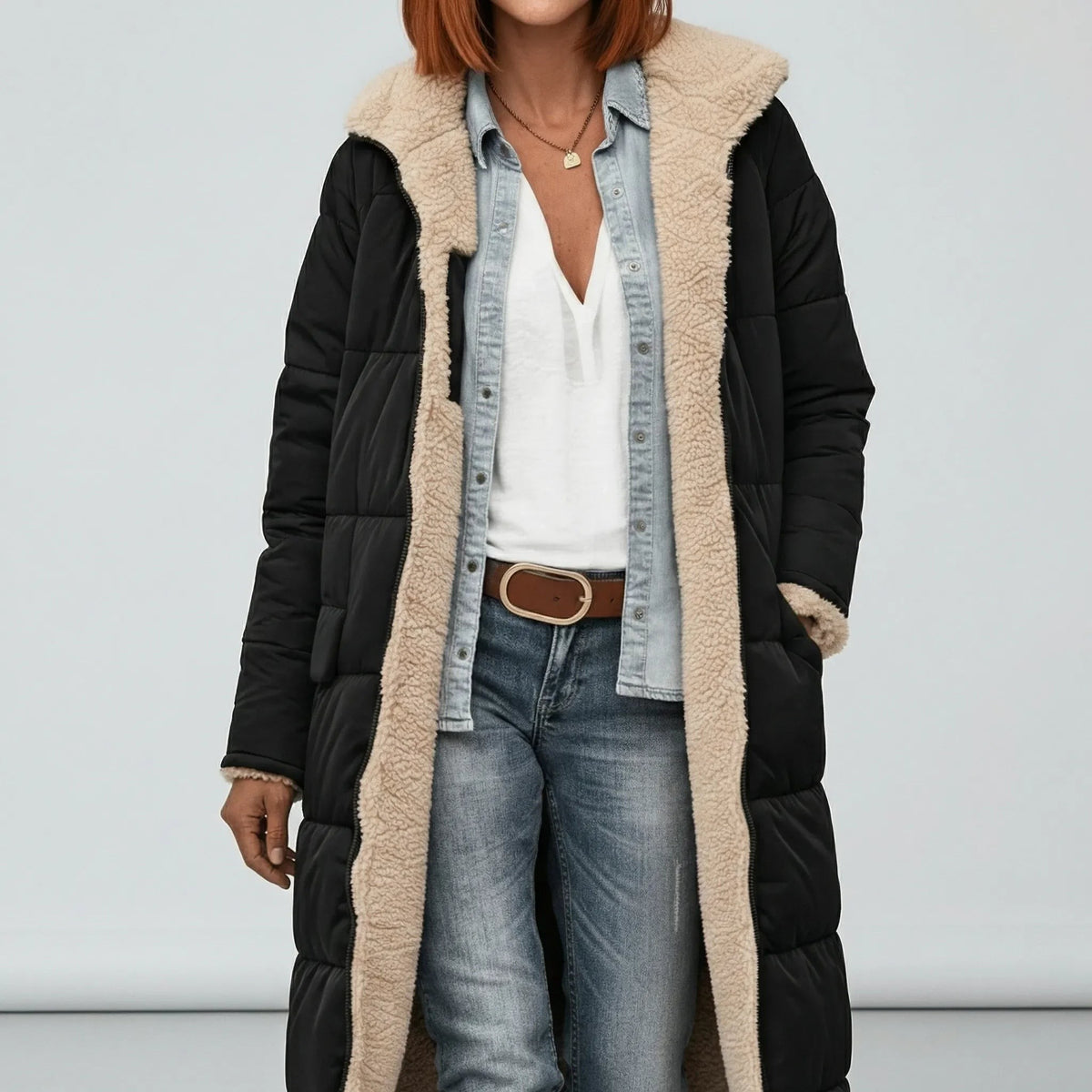 Manteau d'hiver matelassé long pour femme grande taille