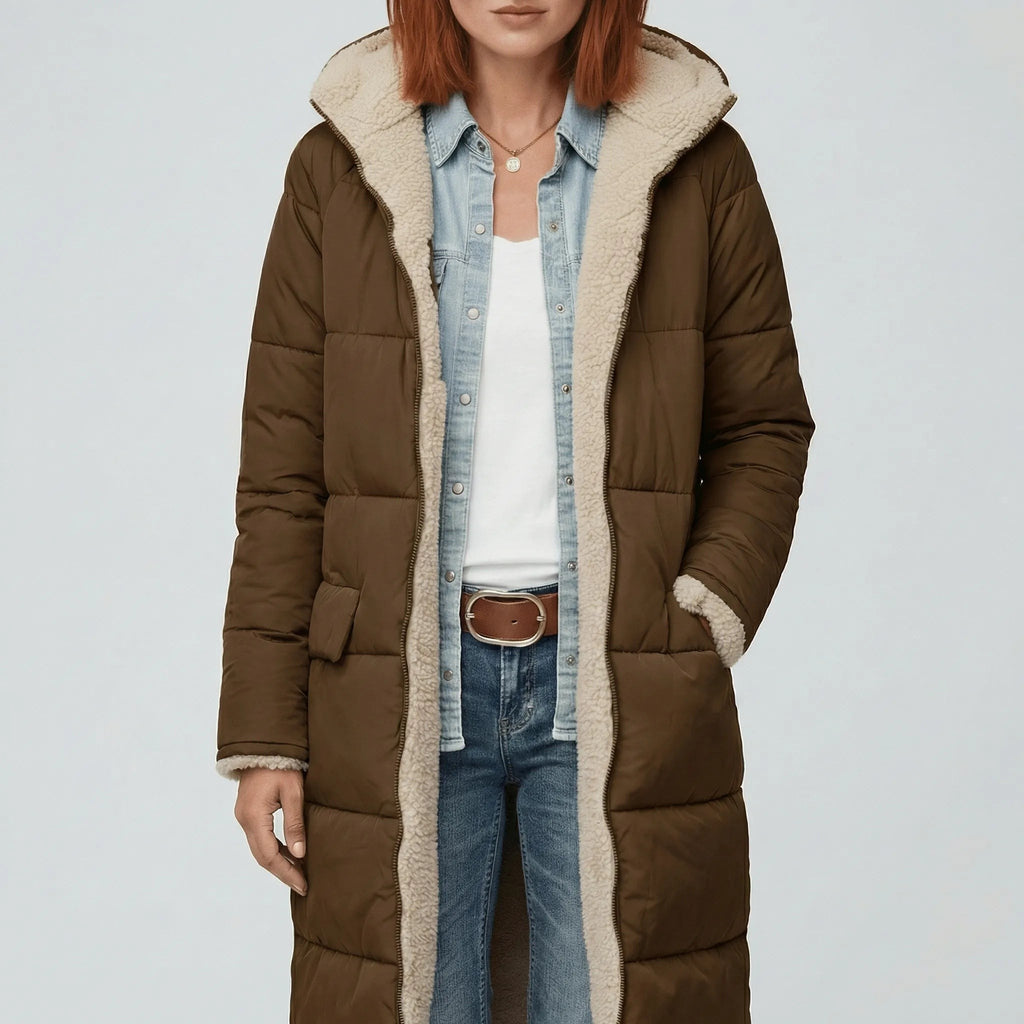 Manteau d'hiver matelassé long pour femme grande taille