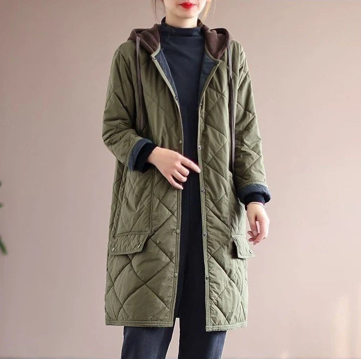 Manteau d'hiver mi-long à simple boutonnage avec capuche en grande taille, pour femme ronde