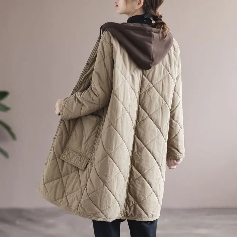 Manteau d'hiver mi-long à simple boutonnage avec capuche en grande taille, pour femme ronde