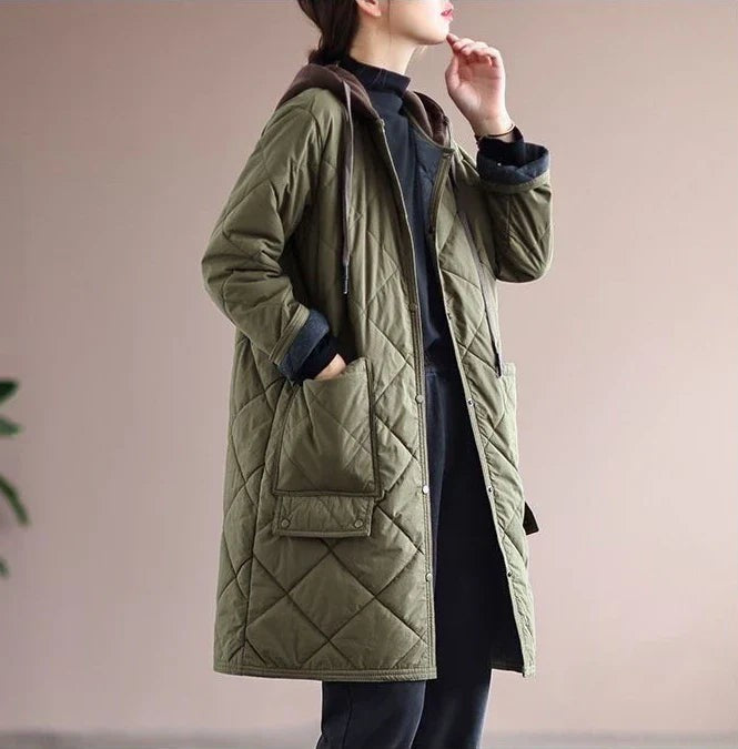 Manteau d'hiver mi-long à simple boutonnage avec capuche en grande taille, pour femme ronde
