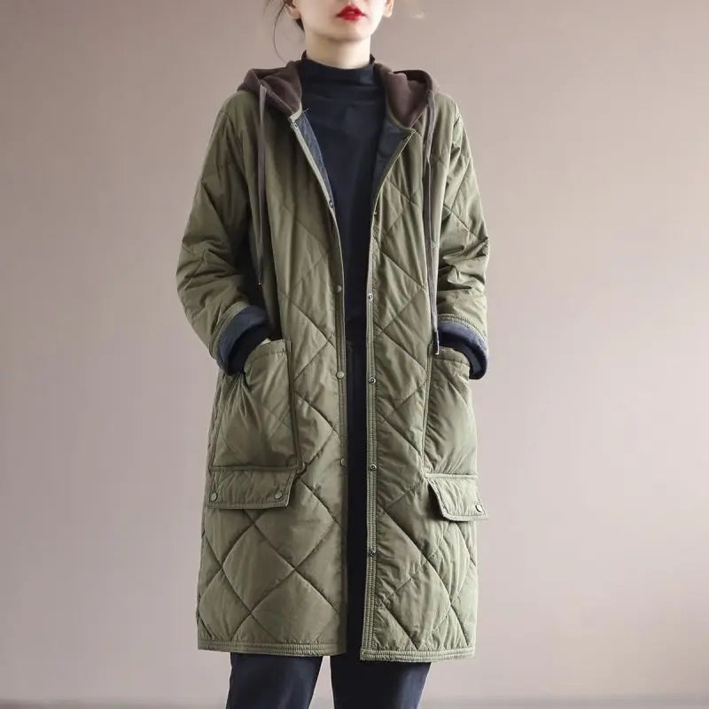 Manteau d'hiver mi-long à simple boutonnage avec capuche en grande taille, pour femme ronde