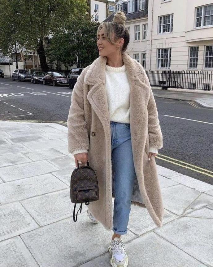 Manteau d'hiver oversize en fausse fourrure pour femme, Teddy Coat à poches