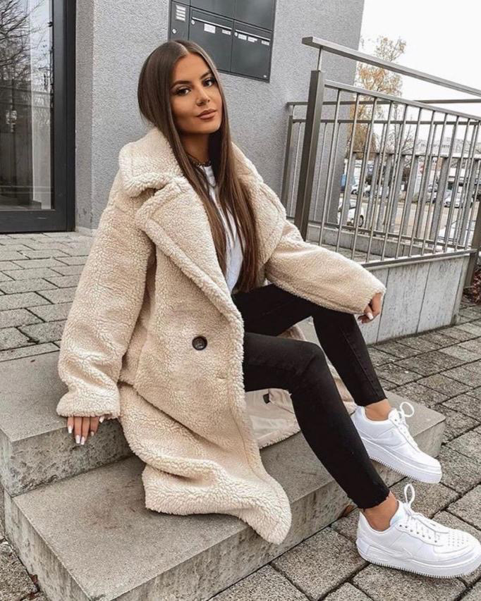 Manteau d'hiver oversize en fausse fourrure pour femme, Teddy Coat à poches