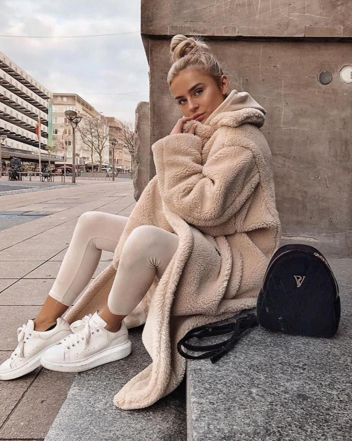 Manteau d'hiver oversize en fausse fourrure pour femme, Teddy Coat à poches