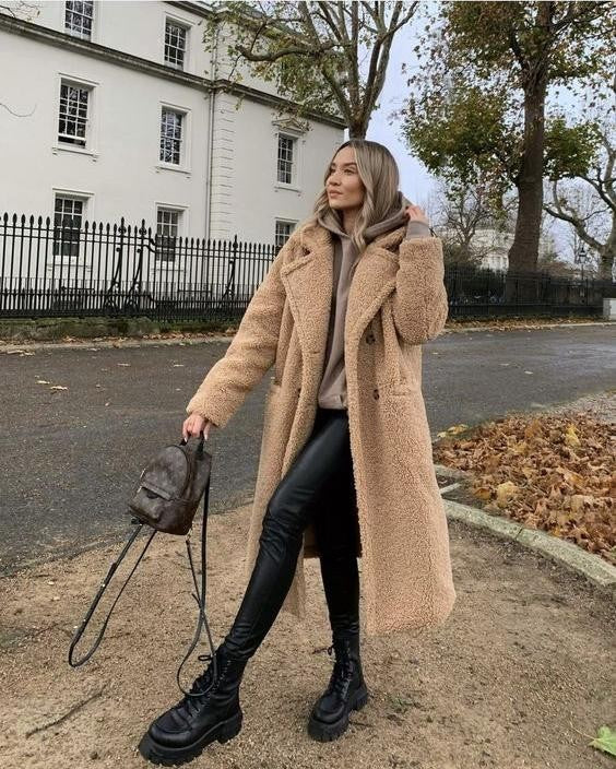 Manteau d'hiver oversize en fausse fourrure pour femme, Teddy Coat à poches