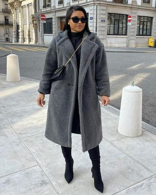 Manteau d'hiver oversize en fausse fourrure pour femme, Teddy Coat à poches