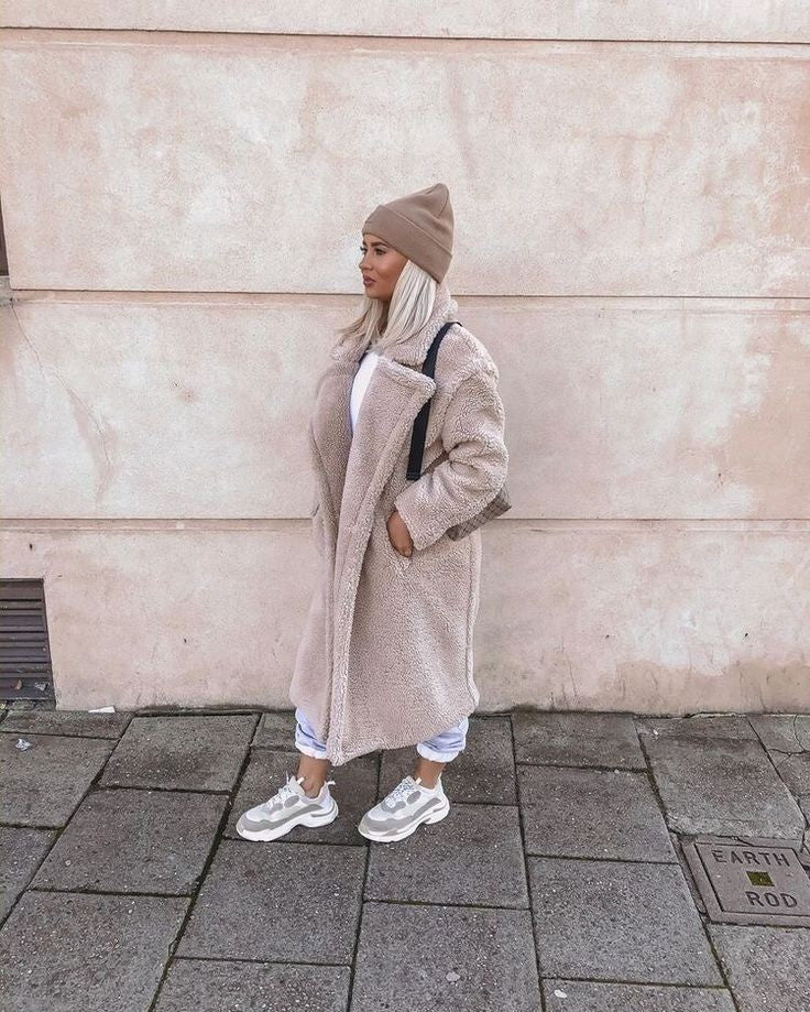 Manteau d'hiver oversize en fausse fourrure pour femme, Teddy Coat à poches