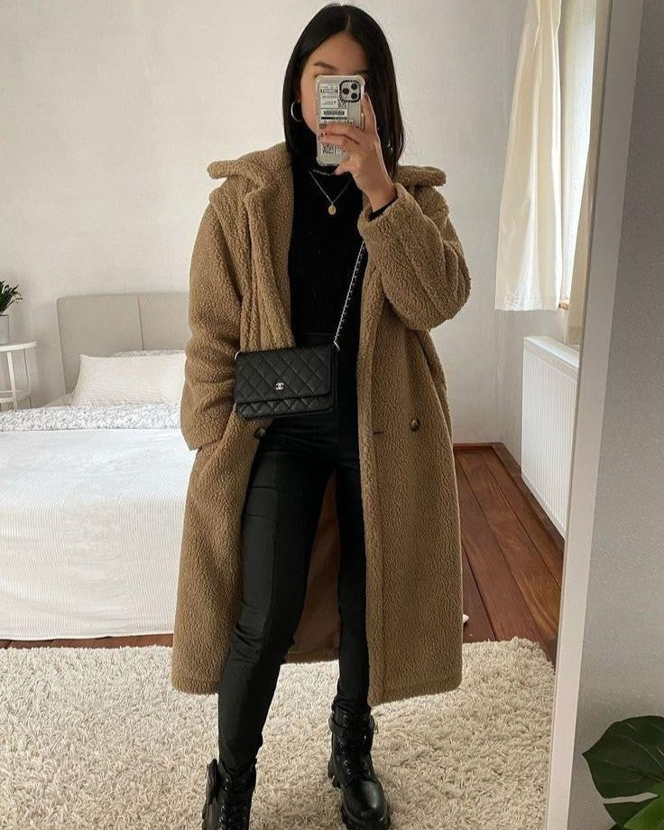 Manteau d'hiver oversize en fausse fourrure pour femme, Teddy Coat à poches