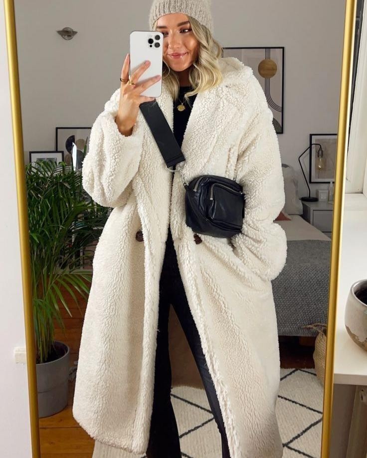 Manteau d'hiver oversize en fausse fourrure pour femme, Teddy Coat à poches