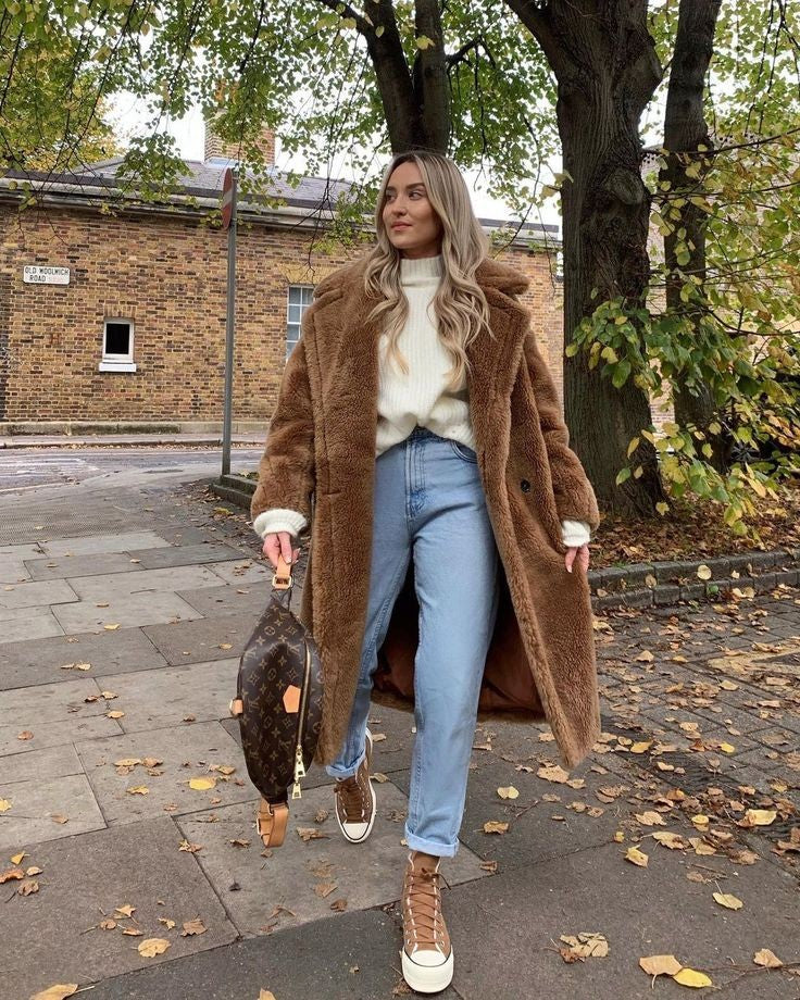 Manteau d'hiver oversize en fausse fourrure pour femme, Teddy Coat à poches