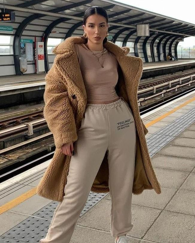 Manteau d'hiver oversize en fausse fourrure pour femme, Teddy Coat à poches