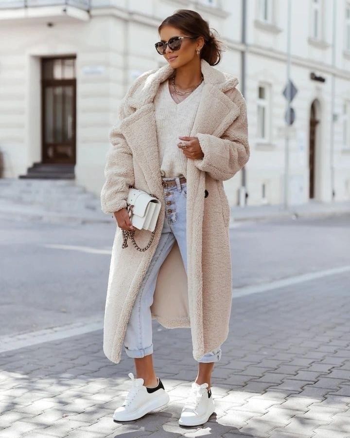 Manteau d'hiver oversize en fausse fourrure pour femme, Teddy Coat à poches
